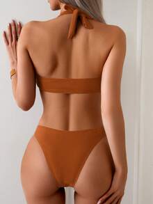 Swim Chiccia Bộ bikini hai mảnh màu đen gợi cảm kiểu yếm cổ, bán chạy nhất dành cho nữ, thích hợp cho kỳ nghỉ biển hoặc du lịch thường ngày. - Rỉ Nâu - Xem 2