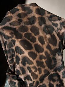 SHEIN SXY 大码女式豹纹长袖休闲日常连衣裙猎豹印花 - 彩色 - 查看 5