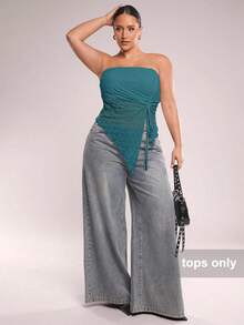 SHEIN BAE 新款加大码女式杏色不对称抽绳吊带背心，波浪纹理细肩带露脐上衣，性感吊带衫，Y2K风格，适合约会、外出、音乐节、下午茶、派对、毕业季、婚礼季等场合。 - 水鴨藍 - 查看 6