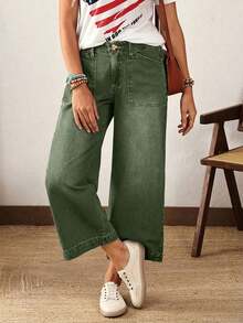 EMERY ROSE Plus Size Solid Color Casual Denim Jeans - Green - View 7