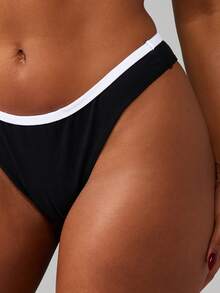 MISSGUIDED 撞色滚边高腰比基尼泳裤，白色滚边细节，性感遮盖，夏季泳装内裤 - 黑與白 - 查看 4