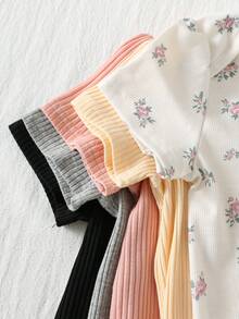 Cozy Pixies 5件套新生女宝宝可爱碎花波点卡通印花短袖连体衣，夏季 - 彩色 - 查看 4