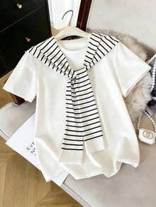 GlowEve Áo thun nữ tay ngắn cổ tròn kiểu dáng tối giản, thích hợp mặc hàng ngày và mùa hè. - trắng - Xem 4