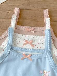 3pcs/Set Girls Cartoon Elf & Heart Print Casual Comfortable Undershirt Set - Multicolor - View 3
