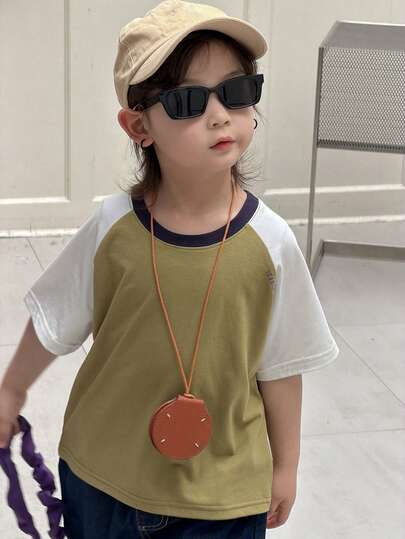 DAZY 男童撞色插肩短袖圆领休闲宽松T恤