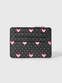 ROMWE Kawaii 黑色波点粉色爱心卡片袋 - 黑色波點 - 查看 3