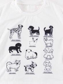 幼儿男童时尚卡通小狗印花圆领韩版短袖T恤和宽松条纹直筒裤睡衣套装 - 白色 - 查看 7