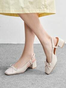 CUCCOO BIZCHIC 女士时尚经典后系带黑色平底鞋，适合圣诞节穿着 - 米杏白 - 查看 3