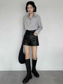 FRIFUL Women's Solid Color Casual Shorts - Black - View 7