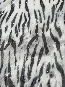 Lavishia 女士斑马纹长袖镶钻上衣，适合派对、新年、圣诞节等场合。 - 彩色 - 查看 4