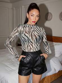 Lavishia 女士斑马纹长袖镶钻上衣，适合派对、新年、圣诞节等场合。 - 彩色 - 查看 7