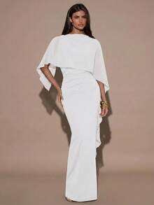 SHEIN BAE Women's Solid Color Fashionable Design Fitted Elegant Summer Dress - White - View 5