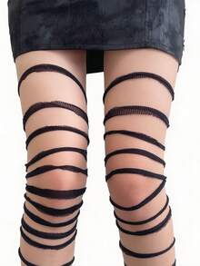 ROMWE Anime 1 Pair Of Spice Girl Personalized Ripped Striped Women's Stockings Bottoming Pantyhose - Black - View 3