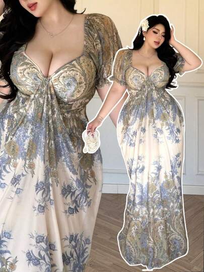 Vibekara Plus Size Women's Floral Print Vacation Dress
