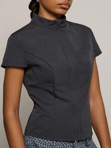 COUREZ Cap Sleeve Nylon Techy Top /Y2K Spring Clothes For Women Street Streetwear Cute Going Out Outfits Casual Top Party Rave Summer Top Summer Outfits - Dark Grey - View 6