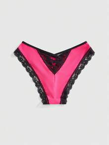 ROMWE Kawaii 1pc Women's Lace Patchwork Criss-Cross Back Design Sexy Panty - Hot Pink - View 1