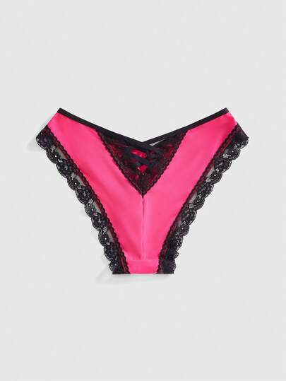 ROMWE Kawaii 1pc Women's Lace Patchwork Criss-Cross Back Design Sexy Panty