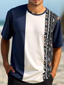 Vacaura Camiseta casual de vacaciones con diseño de bloque de color floral retro para adolescentes, moda adecuada para uso diario casual y de vacaciones - Multicolor - Ver 3