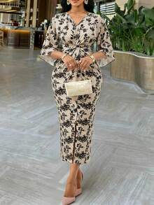 SHEIN Lady Women's Elegant Party Floral Print Twist Dress - Multicolor - View 1