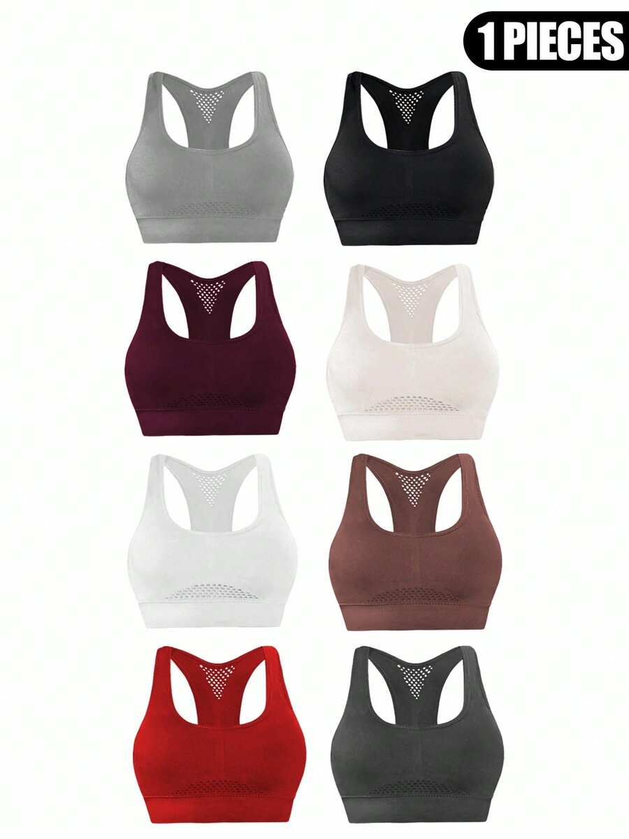 Powerista Women's Casual Sports Mesh Bra (Seamless) White Sports Bra Mesh Workout Top Workout Top Built In Bra Sports Bra Workout Bra Open Back Sports Bra Seamless Sports Bra Workout Tops Built In Bra Workout Top Open Back White Sports Bra Women Glowmode Sport Bra - White - View 1