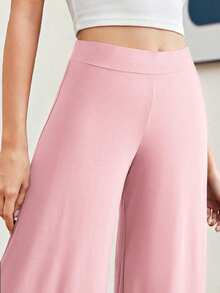 SHEIN Essnce Women's Solid Color High Waist Casual Loose Wide Leg Knit Pants Lounge Dusty Pink Autumn - Pink - View 3