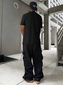 Heavens Edit 男士时尚赛车风格英式印花休闲 T 恤，图案 T 恤 - 黑色 - 查看 2