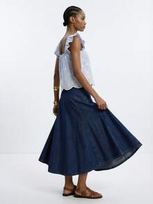 Maija 女士花卉刺绣条纹方领短袖上衣 - 藍色 - 查看 4