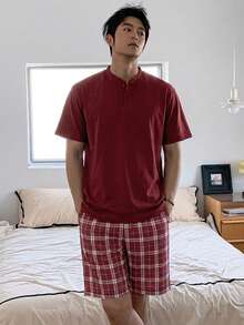Conjunto de pijama de camiseta de manga corta y pantalones cortos multicolor para hombre, de verano - Multicolor - Ver 3