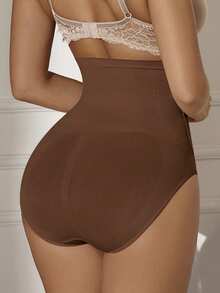 1pc Seamless High Waist Abdomen Control Waist Lifting Shaping Briefs With Front Opening Hook - Coffee Brown - View 6