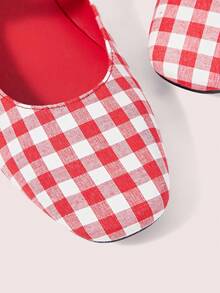 CUCCOO DOLLMOD Round Toe Comfortable Pink Bow Fashionable And Elegant Women's Flat Shoes Spring Shoes Spring Break Easter Valentine's Day - Big red white plaid - View 8