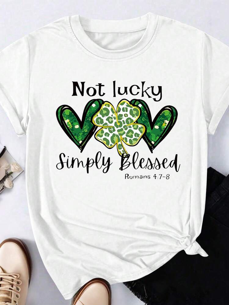 SHEIN LUNE Camiseta de manga corta con cuello redondo y estampado gráfico para tallas grandes - Blanco - Añade 3