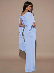 SHEIN BAE 女士纯色简约休闲连衣裙 - 淺藍色 - 查看 2