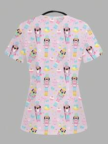 TaskEZ 粉色胡桃夹子士兵印花女式/护士服上衣 - 彩色 - 查看 2