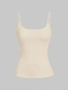 SHEIN Essnce 女士三件套休闲吊带背心套装，黑色条纹混色休闲女式上衣，修身吊带背心，夏季上衣，夏季服装，女士上衣，夏季女士上衣，三件套修身休闲纯色上衣 - 杏色 - 查看 7