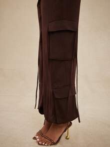 NYA SZN 休闲纯色抽绳工装裤 - 棕色 - 查看 5