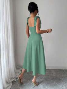 Elenzga 无袖系带收腰A字优雅浪漫连衣裙（女款） - 淺綠色 - 查看 2