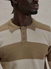 Musero Boxy Cropped Regular Fit Long Sleeve Contrast Striped Polo Knit Jumper Sweater Spring Summer Essentials - Multicolor - View 6