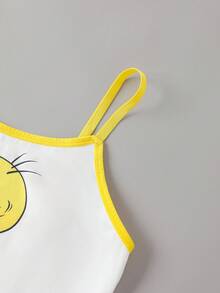 LOONEY TUNES X SHEIN Plus Size Women Cute Cartoon Pattern Contrast Binding Cami Top & Briefs Set - White - View 5