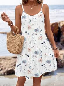 Sylviya Ärmlös stickad miniklänning med blommönster, sommar, dam - Multifärgad - Visa 4