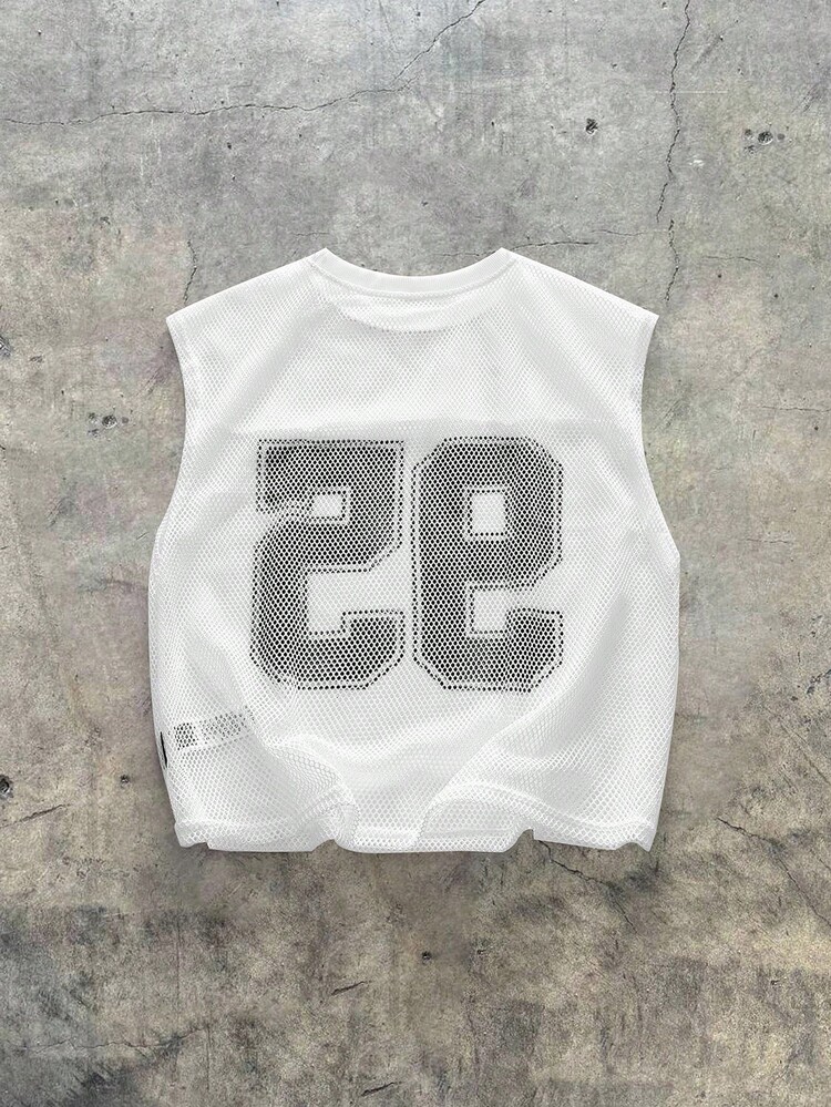 AXEPEAK 男士网眼面料数码印花无袖背心 - 白色 - 查看 2