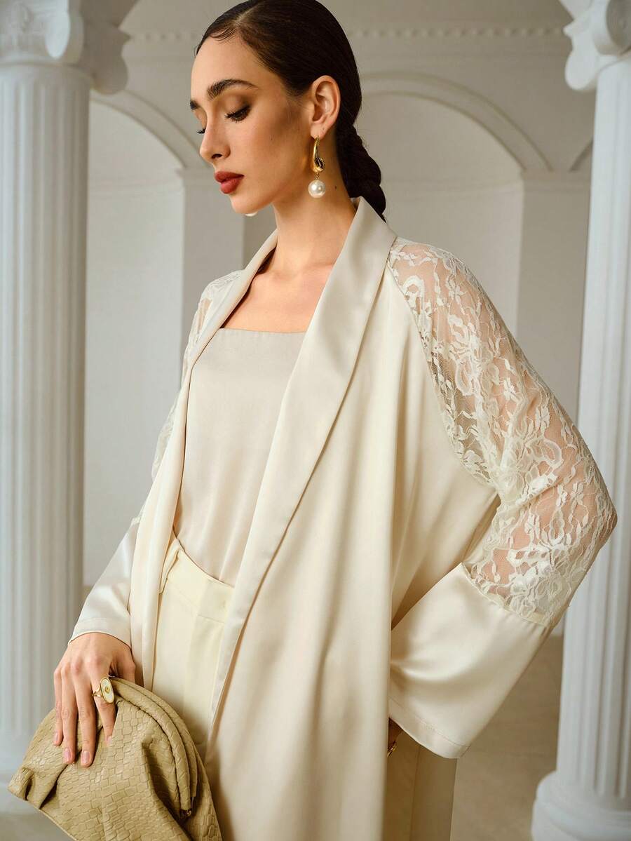 MOTF FRENCH ELEGANT LUXURY CONTRAST LACE CASUAL VACATION JACKET - Cream - View 2