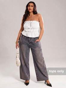 SHEIN BAE 大码女装高街黑色弹力抹胸上衣，露脐上衣，度假装，母亲节，母亲节礼物，妈妈，复活节大码女装，假日之夜，夏季外套，优雅，演唱会女装，夏季女装，夏季，性感，生日女装，婚礼，毕业典礼，夜店女装性感上衣 - 白色 - 查看 5