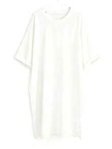Chiquease Summer Casual Loose Fit Round Neck Short Sleeve Dress - White - View 3