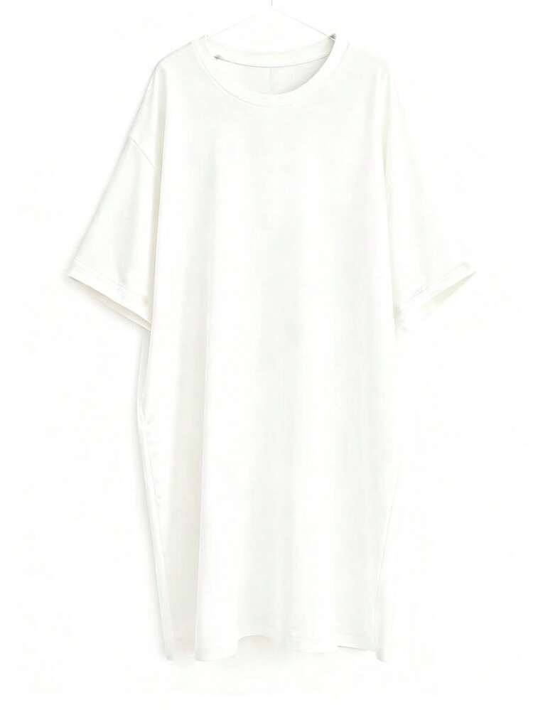Chiquease Summer Casual Loose Fit Round Neck Short Sleeve Dress - White - View 3