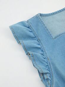 GlowEve Women's Casual Zip-Up Ruffled Denim Jumpsuit, Summer - Blue - View 3