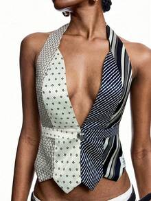 LYSMO 2026 极简主义春季派对时尚性感撞色系带露背吊带背心/系带拼接上衣/夏季/圣诞节/新年/感恩节/派对上衣/毕业季/时尚女装衬衫/时尚/2000年代/Y2K上衣 - 彩色 - 查看 5