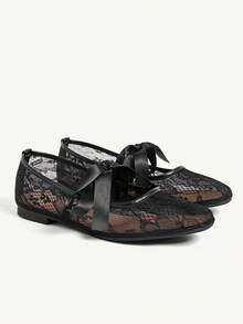 CUCCOO CHICEST Women's Lace-Up Design Casual Versatile Flat Shoes - Black - View 2