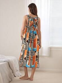 Ocili 女士几何印花露背扭结无袖休闲连衣裙 - 彩色 - 查看 3