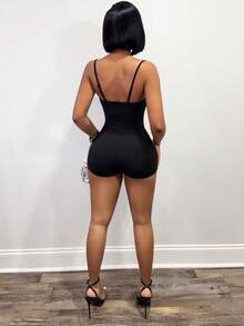 BamGleam Women's Letter Print Ruched Sexy Camisole Romper - Black - View 2