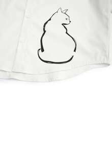 SWAVVY 男士休闲猫咪印花短袖衬衫，夏季男士衬衫，图案衬衫，男士白色衬衫，男士猫咪衬衫，男士白色图案衬衫 - 白色 - 查看 5